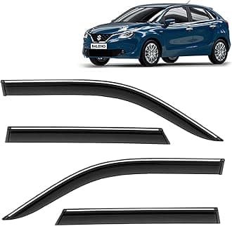 KINGSWAY Accessories Chrome Lining Door Visor Only Compatible with Maruti Suzuki Baleno (Year 2015 to 2018), Premium Chromeline Unbreakable Car Rain Guard Side Rear Wind Deflectors, Pack of 4