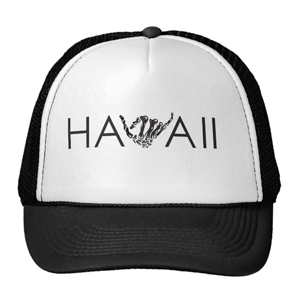 CacheCo. Hawaii Skeleton Shaka - Black White Trucker Hat