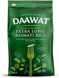 Daawat Extra Long Basmati Rice with Exceptional Length, Aromatic Flavour, Fluffy Grains, Elongates up to 24mm when Cooked, Non-Sticky and Ideal for all types of Dishes - 5Kg