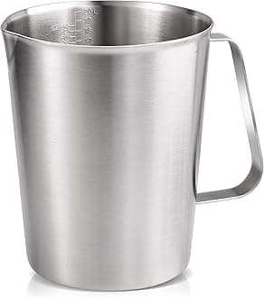 KSENDALO 64Oz/8Cup Stainless Steel Pitcher (SUS304), 2 Liter Metal Container for Water, Milk, Liquid with Handle with Engraved Markings, Silver
