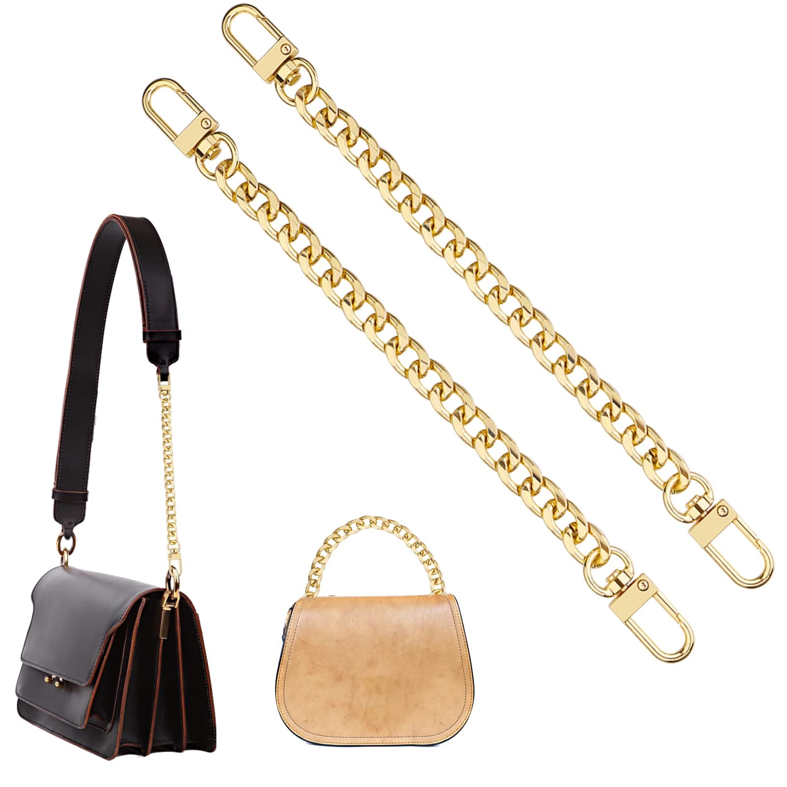 2PCS Iron Flat Chain Strap 20cmMetal Handbag Strap Extender Bag Chain Straps Bag Strap Extension Purse Chain Straps Handbag Chains Bag Chain Extender Purse Chain Strap With Metal Buckles(Gold)