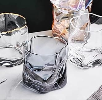 300ml Black Italian Premium Juice Glasses and Transparent Water Glass Medium Size Tumbler Glasses for Drinking Water and Cocktails, Diamond Design Glass Water Glass Set of 6 (Set of 6)