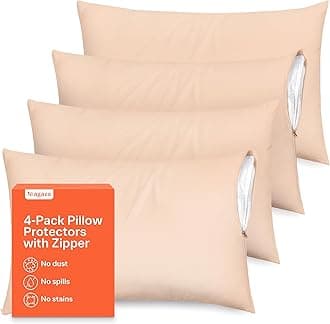 Ultra Soft Pillow Protectors with Zipper Queen Size - Set of 4 Breathable Pillow Covers - 100% Protection Against Stains, Dust & Dirt - Machine Washable (Beige)