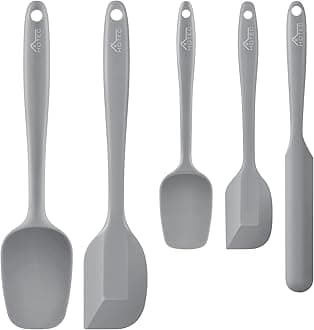 HOTEC 600℉ Heat Resistant BPA-Free Silicone Rubber Spatula Set,Kitchen Cooking Spatulas, Baking, Mixing for Non Stick Cookware, Dishwasher Safe, Set of 5 Grey