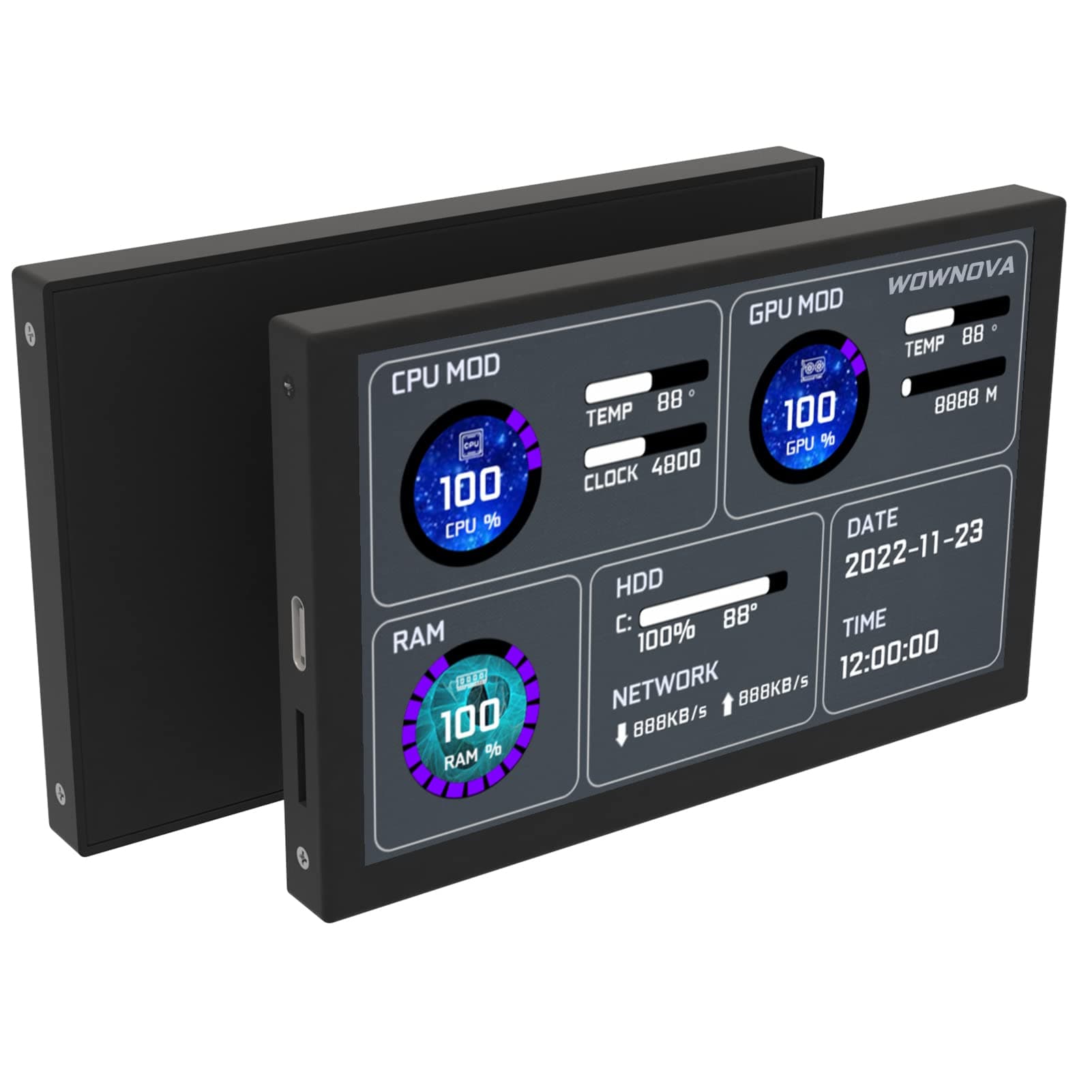 5" Computer Temp Monitor, Dynamic Theme Supported, ARGB PC Case Sensor Panel, IPS Type-C USB Mini Secondary Screen, CPU RAM HDD Data Monitor (Black)