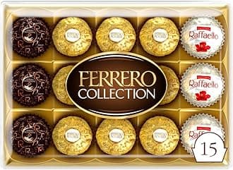 Ferrero Collection Pralines, Chocolate Gift Hamper, Treat Box, Chocolate Gifts, Assorted Rocher, Coconut Raffaello and Dark Chocolate Rondnoir, Box of 15 (172g)