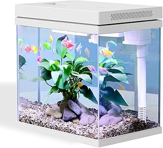 Craftsboys 16L Fish Tank, Nano Glass Aquarium, Upgrade Filter system and LED Light, for Freshwater & Marine, Filter Balls Included (White, 16L)