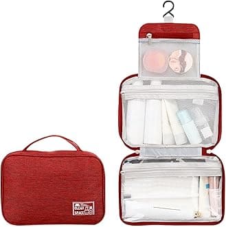 Hanging Travel Toiletry Bag for Women,10 X 6.5 Inch Big Makeup Bag,Foldable Portable Large Capacity Travel Toiletries Bag with Compartment,Waterproof Travel Cosmetic Bag,Travel Accessories