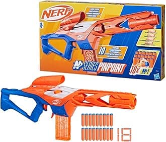 Pinpoint Foam Dart Blaster with Long-Range Barrel & Stabilising Stock, Precision Targeting, Includes 18 Official Nerf Darts, Action Toy for Kids Aged 8+, Perfect Toys for Boys & Girls