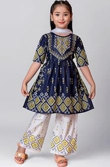 Girl's Ethnic Kurta and Straight Pant Set with Silky Dupatta