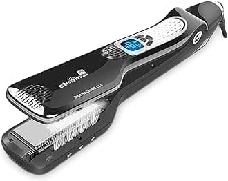 Hair Straightener with Steam,Salon Professional Nano Titanium Ceramic Steam Flat Iron with Removable Comb+Digital LCD+5 Level Adjustable Temperature+Auto Temperature Lock (Black)