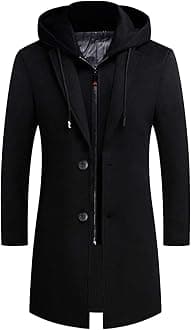 iCKER Mens Trench Coat Winter Wool Blend Jacket Overcoat Long Top Coat Warm Pea Coat