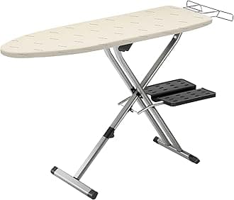 Rowenta Pro Compact Ironing Board with Hanger Rack 18 x 54 Inches Space Saving, Folding, 4 Legs IB9100,Beige