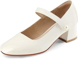 NaiyeeMary Jane Shoes Women Chunky Heel Ankle Strap Dress Shoes for Women Low Heels Close Rounded Toe Pumps