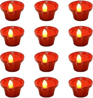 perpetual Water Sensor Diya for Home Decoration - 12 Pcs Electric Flameless & Smokeless LED Diya Lights, Candle for Home Decor, Diwali Festivals Decoration,Christmas,New Year, Festive(B)