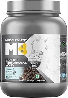 MuscleBlaze Biozyme Performance Whey Protein, (Informed Choice UK, Labdoor USA Certified) with Patent Filed EAF® (Blue Tokai Coffee, 750 g)