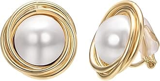 White Large Pearl Clip on Earrings for Women 18k Gold Plated Hypoallergenic Non Pierced Earrings Fashion Sparkly Jewelry