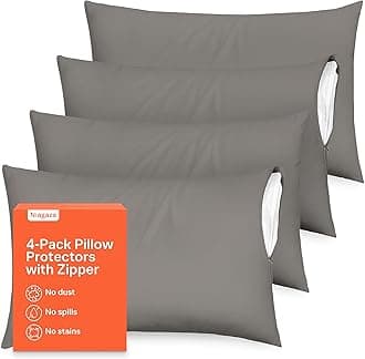 Ultra Soft Pillow Protectors with Zipper Standard Size - Set of 4 Breathable Pillow Covers - 100% Protection Against Stains, Dust & Dirt - Machine Washable (Gray)