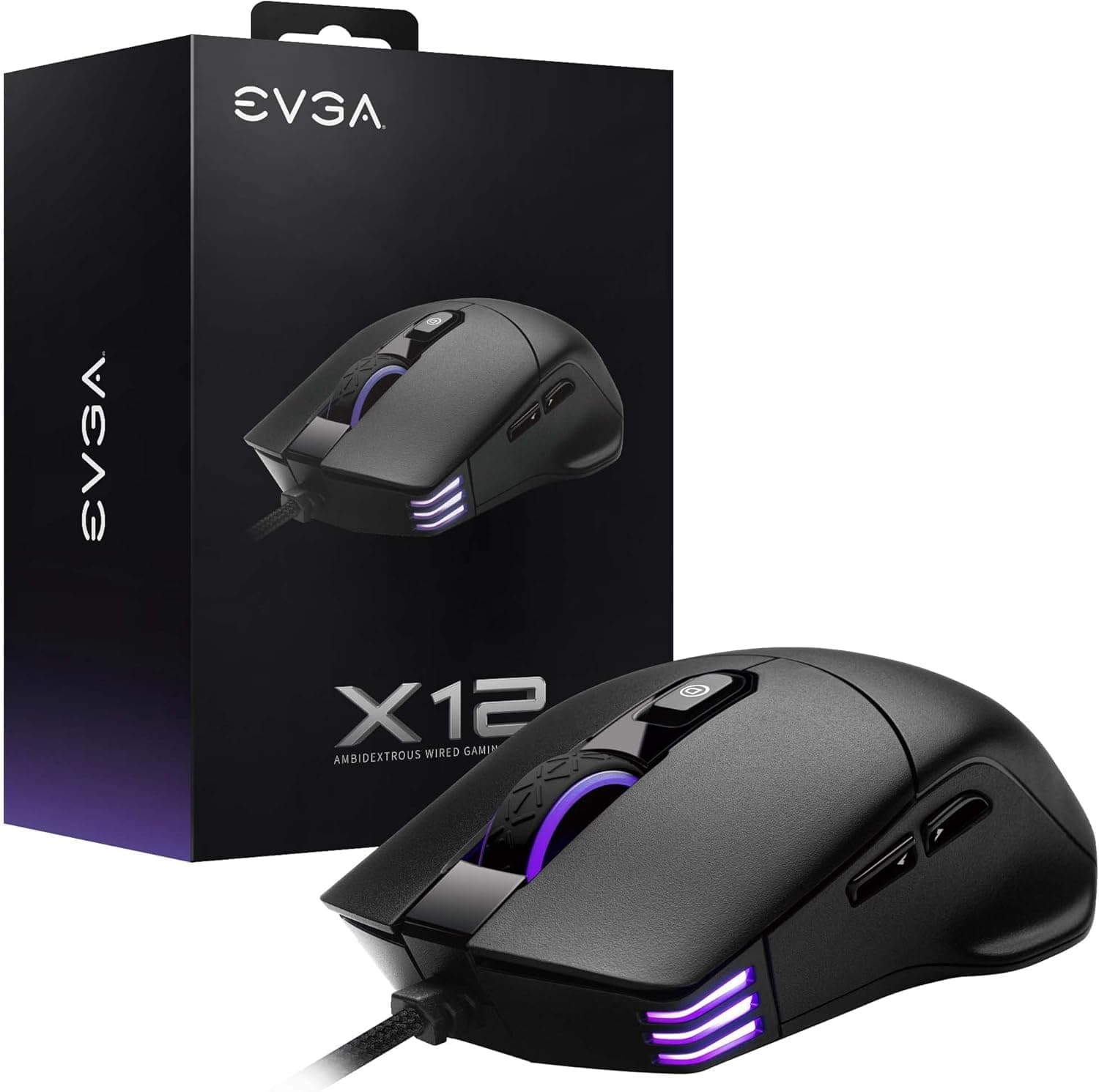 X12 Gaming Mouse, 8k, Wired, Black, Customizable, Dual Sensor, 16,000 DPI, 5 Profiles, 8 Buttons, Ambidextrous Light Weight, RGB, 905-W1-12BK-KR