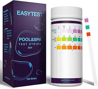 EASYTEST Hot Tub Test Strips, 150 Strips Pool and Spa Test for pH,Total Alkalinity,Free Chlorine and Bromine, Accurate 3 in 1 Pool Water Testing Kit