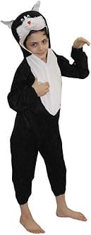 Kaku Fancy Dresses Fleece Cat Domestic Pet Animal Costume For Kids - Black, 7-8 Years | Animal Fancy Dress For Boys & Girls