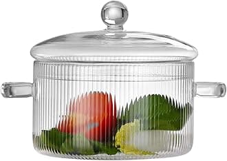 Glass Cooking Pot with Lid - 1.8 quartz/60oz Heat Resistant Borosilicate Glass Cookware Stovetop Pot Set - Simmer Pot with Cover Safe for Soup, Milk, Baby Food 1.7 Liter (Stripped)