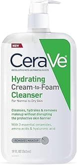 CeraVe Hydrating Cream To Foam Cleanser, Makeup Remover Face Wash For Dry Skin, Foaming Facial Cleanser With Hyaluronic Acid, Normal To Dry Skin, Fragrance Free & Non Comedogenic, 19 Fluid Ounce
