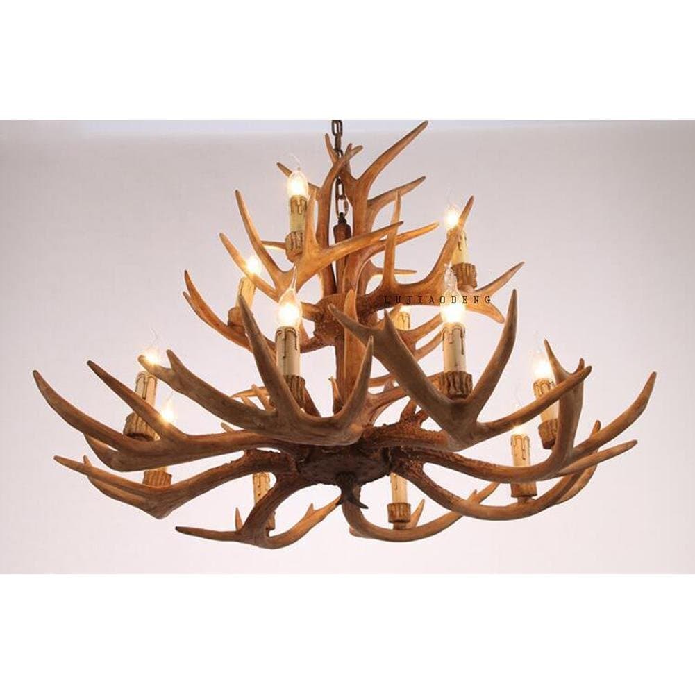 & Perfect ** - E14 Double Layer Antlers Pendant Light Ceiling Lamp Retro Country Vintage Style Villa Dining Hall Restaurant Bar Cafe Lighting Chandelier,12 Head