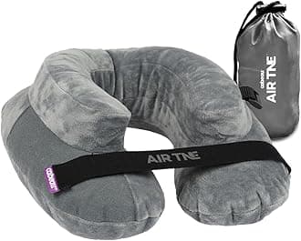 Cabeau Inflatable Travel Pillow – Air TNE – Adjustable, Lightweight, and Supportive for Sleeping on Airplanes, Trains, and Cars– Customized Fit and Compact Carrying Case (Slate Grey)
