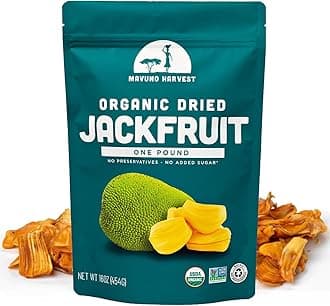 Jackfruit Dried Fruit Snacks | Unsweetened Organic Dried Jackfruit Chips | Gluten Free Healthy Snacks for Kids and Adults | Vegan, Non GMO, Direct Trade | 1 Pound Bag