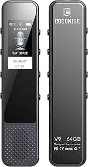64GB Digital Voice Recorder, COCONISE 3072kbps Mini Dictaphone with MP3 Player, HD Recording, A-B Loop Playback, Password, Accelerate Function, Rechargeable Voice Activated Recorder for Lecture.