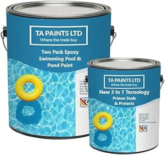 T A Paints Ltd Two Pack Epoxy Swimming Pool & Pond Paint 3 In 1 Primes Seals Protects Chemical Resistant Direct to Concrete Fibreglass Brick & Stone (1L BS 00 A 09)