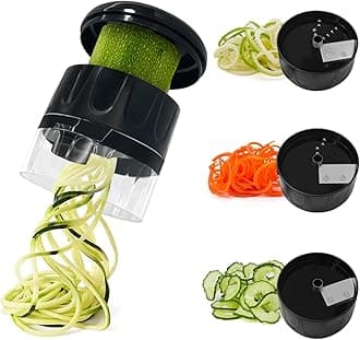 Vegetable Spiralizer 3 in 1 Spiralizer for Veggie Noodles Adjustable Zucchini Spiralizer Noodle Maker Vegetable Chopper for Cucumber, Zucchini, Carrot- Black