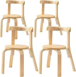 Wooden Kids Chair, Toddler Chair for Table, Kids Stackable Chairs, Kid Wooden Furniture for Family/Playroom/Classroom（Set of 4-Natural Wood）