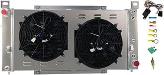 34 Inch 4 Row Aluminum Radiators for 1999-2014 Cadillac Escalade, Chevy Sonora Tahoe Avalanche Cheyenne Suburban Silverado 1500 2500 3500, GMC Yukon XL, Radiator Electric Fan Shroud Kit