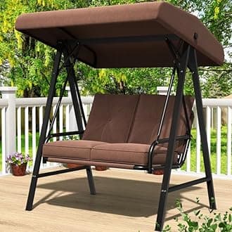AECOJOY Outdoor Patio Swing Chair for Adults, 2-Seat Porch Swings with Adjustable Canopy, Outside Swing Bench with Removable Cushion, Suitable for Backyard, Garden, Yard, Poolside, Balcony