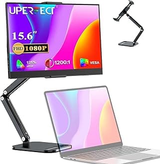 UPERFECT Portable Monitor 15.6" w/VESA Stand, 1080P FHD Travel Screen with Mini HDMI/One USB-C, 1200:1 Eye Care IPS Matte Display, Frameless External Second Screen for Laptop/Phone/PC (No Plug)
