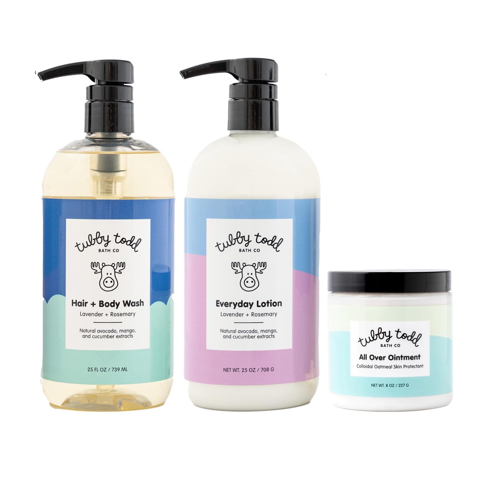 3-Step Baby Bath & Skincare Routine - The Regulars Bundle - Baby Shampoo and Body Wash, Everyday Lotion 25 Oz & All Over Ointment 8 Oz - Lavender Rosemary