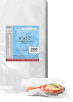 Avid Armor Chamber Vacuum Sealer Bags – Heavy Duty, BPA-Free, Pre-Cut Chamber Vacuum Bags for Food Preservation, Freezer Storage, Sous Vide and more, 250/Pack (Clear - 250, 6x12)