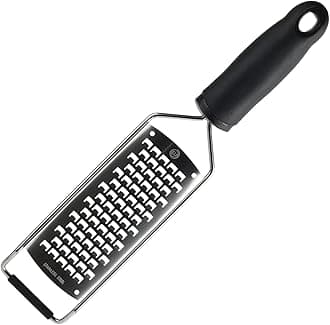 MasterChef Cheese Grater Handheld, Kitchen Food Shredder Tool for Grating Parmesan, Garlic, Ginger etc, Small Flat Zester Grater, Stainless Steel with Non Slip Rubber Foot and Easy Grip Handle