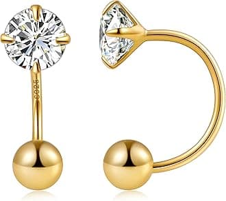 Gacimy Huggie Half Hoop Earrings for Women with Ball Screw Back, 1/2 Inches Small Gold Hoop Earrings for Women with 5mm Round Cubic Zirconia