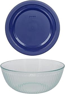 7404 4.5qt Sculpted Glass Mixing Bowl & 7404-PC Blue Lid - Made in USA