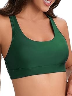 Women Racerback Sports Swim Bra High Neck Bikini Tops Black Workout Bathing Suit Padded Tops Only