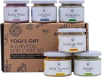 YOGI’S GIFT – Celebrating health Ayurvedic Skin Care Sampler | Six Powders in One Pack | Aloe vera, Rose petal, Wild Turmeric, Licorice, Neem & Orange Peel Powders 1oz Each | Soap Making Ingredient