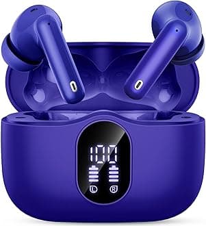 Wireless Earbuds, Bluetooth 5.4 Headphones In Ear with 4 ENC Mic, 2026 Wireless Earphones Noise Cancelling Deep Bass, LED Display, Bluetooth Earbuds 36H Playtime, IP7 Waterproof Ear buds, Dark Blue