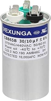 30/10 uF 30+10 MFD 370VAC or 440VAC Dual Run Start Round A/C Capacitor CBB65