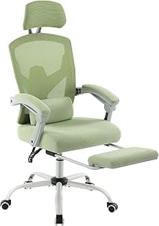 DUMOS Office Desk Chair with Footrest Ergonomic Gaming Chair for Adults Computer Mesh, Lumbar Support,Swivel Reclining with Headrest, Comfy Armrest for Home, Office, Work, Study, Light Green