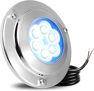 Goldlife 6,000LM Marine Underwater LED Light for Boat, B4-3 Blue, 4.3" 60W DC10-30V 6LED, Dimmable Color-Changing IP68 Submersible Boat Yacht Transom Pontoon Sailboat Light Surface Mount 316 Stainless