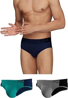 XYXX Men's Underwear Dualist IntelliSoft Antimicrobial Micro Modal Brief Pack of 3 (Black Iris & Black;Navigate & Black Iris;Steel Grey & Black; S)