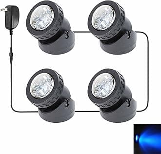 Pond Lights Underwater Blue Fountain Lights Outdoor Submersible 5V Weighted IP68 Waterproof Spot Light for Aquarium Pond Fountain Waterfall (Set of 4)